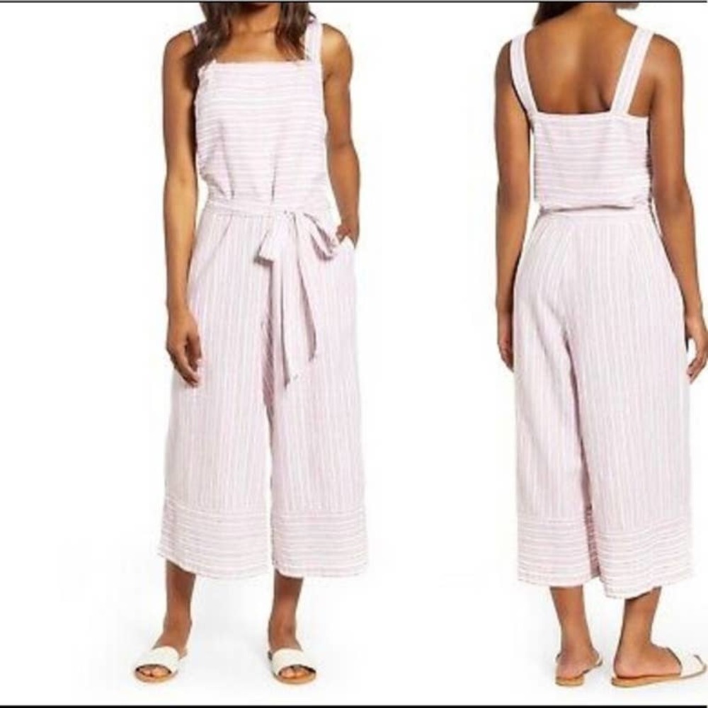 Beachlunchlounge Talia Rose Striped linen and cotton blend jumpsuit